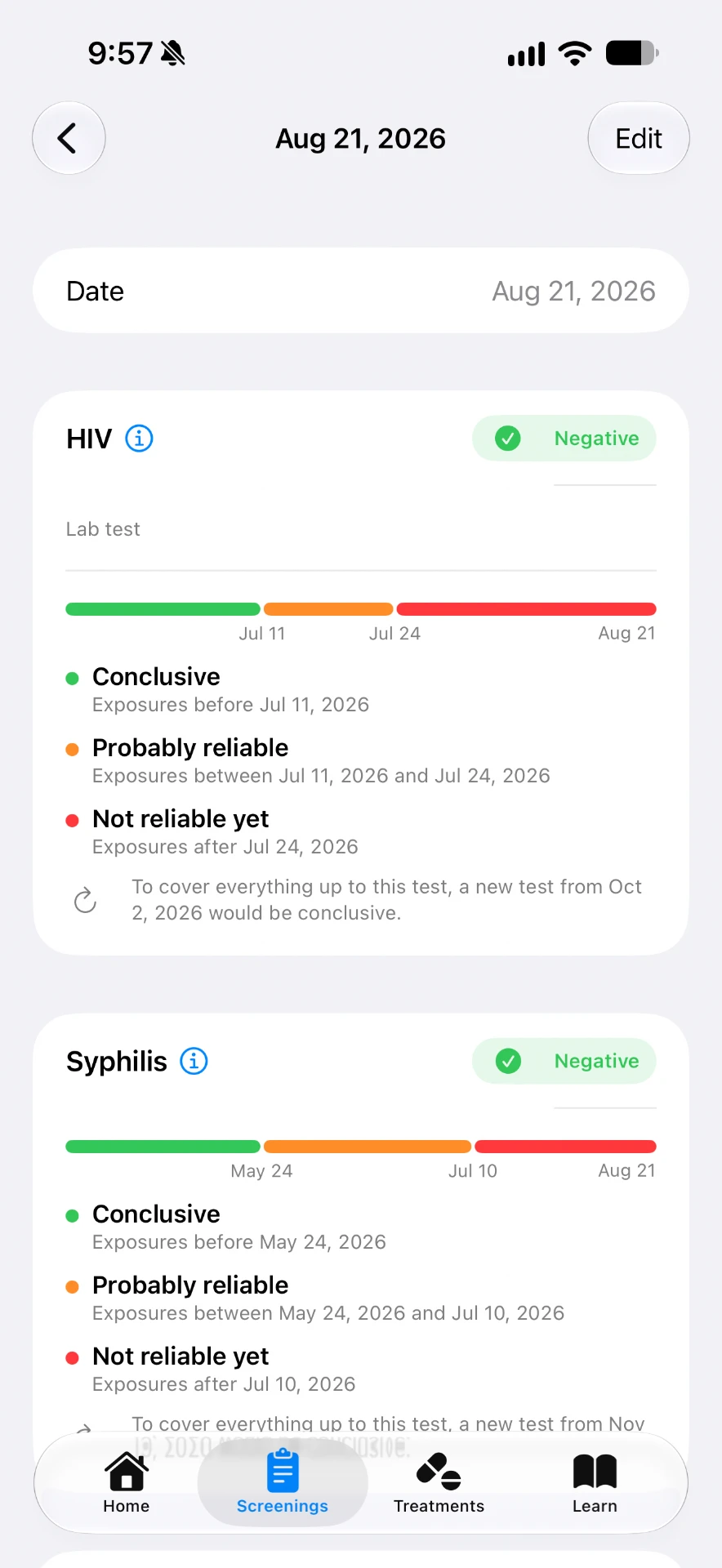 One screening — window periods per infection